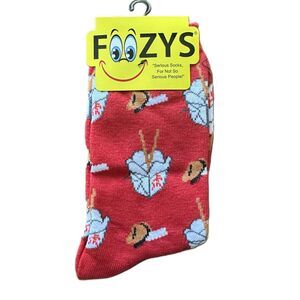 NWT Foozys Red Novelty Chinese Takeout Box Print Socks Women's One Size
